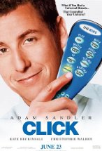 Adam Sandler holding up a blue remote control