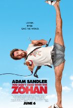 Adam Sandler with a beard and moustache side splitting in the movie poster for You Don’t Mess With the Zohan